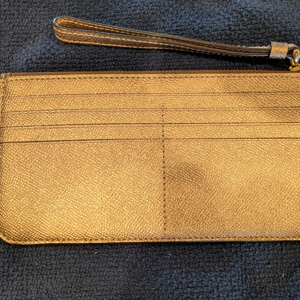 Coach Brown/Gold Metallic Signature Wallet Wristlet - Picture 2 of 3